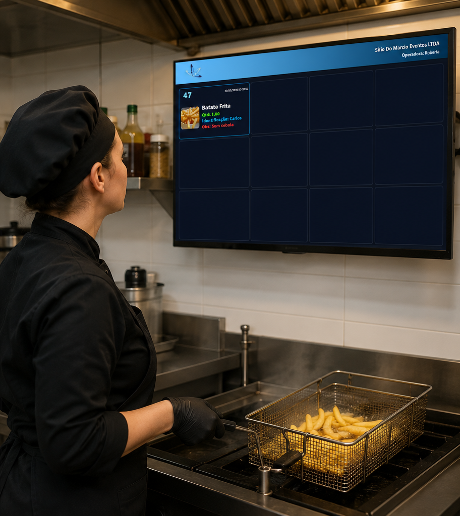 Equipe de cozinha acompanhando monitoramento em tempo real do SMB Empresa