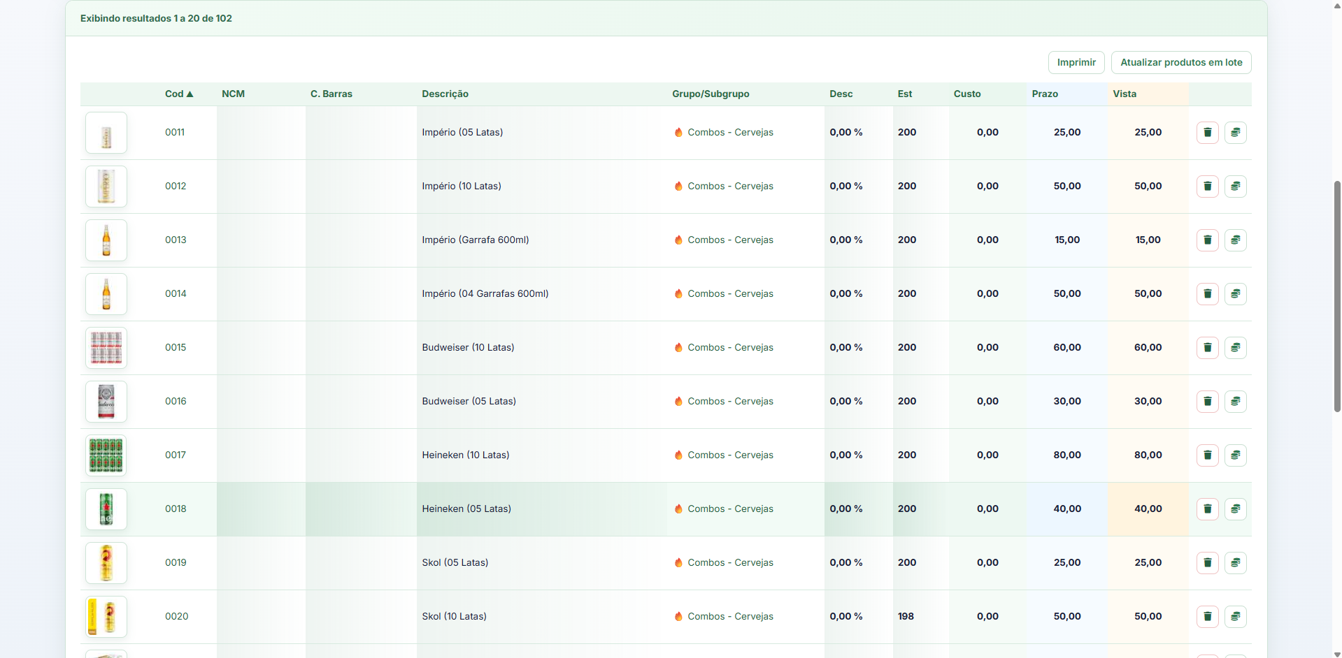 Cadastro de produtos no SMB Empresa web