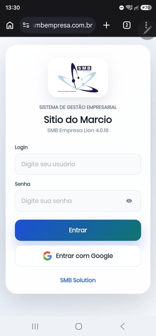 Login do SMB Empresa no celular