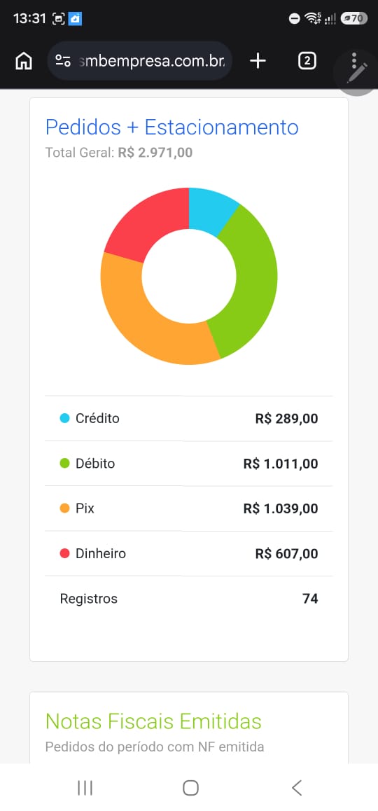 Pedidos e estacionamento no celular